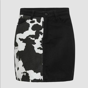 Cow print denim skirt